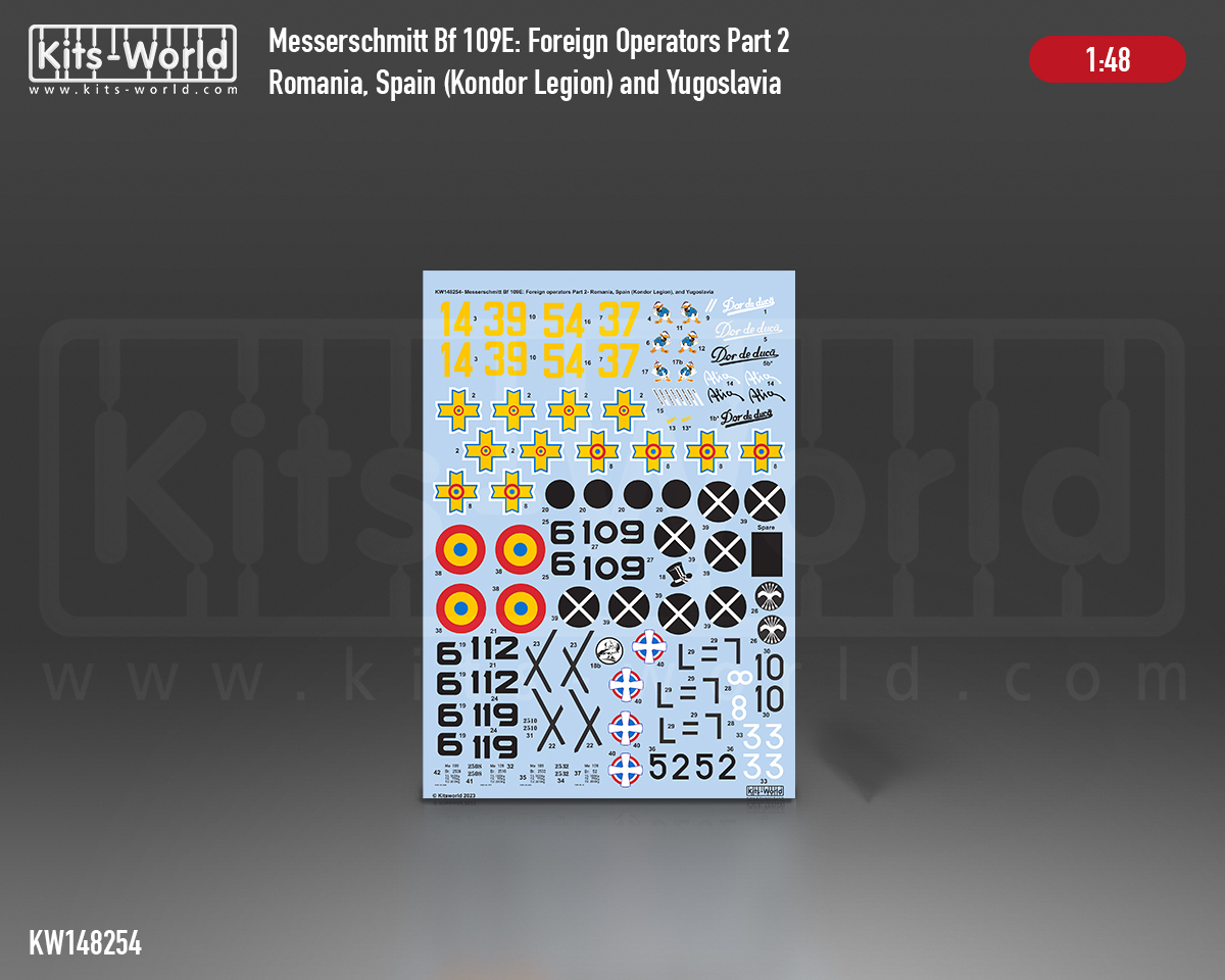 Kitsworld Kitsworld - 1:48 scale Messerschmitt Bf109E -1. -3. Foreign Operators Part 2 KW148254 Messerschmitt Bf109E -1. -3. Foreign Operators Part 2
 